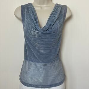 Rhed California Vintage Baby Blue Silver Metallic Sheer Cowl Neck Tank Top Large